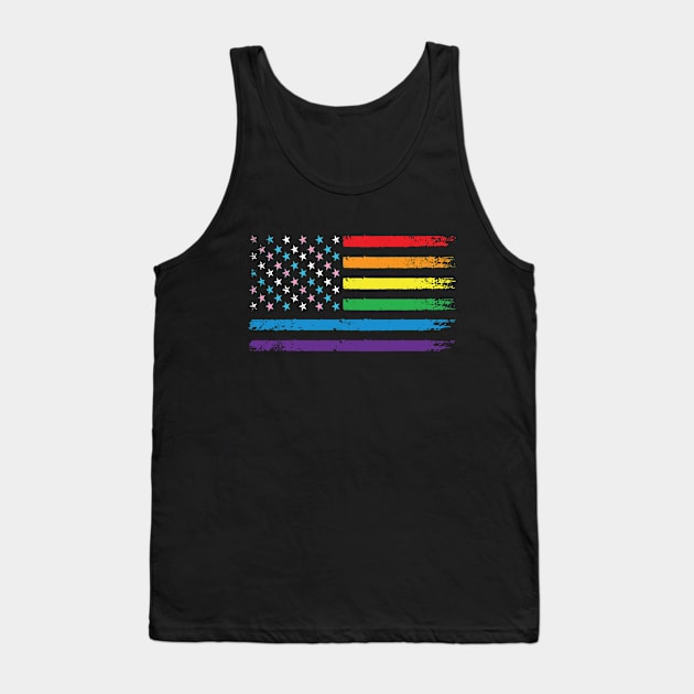 LGBT Rainbow American Flag | LGBTQ 4th of July | Transgender Gay Pride Tank Top by BlueWaveTshirts